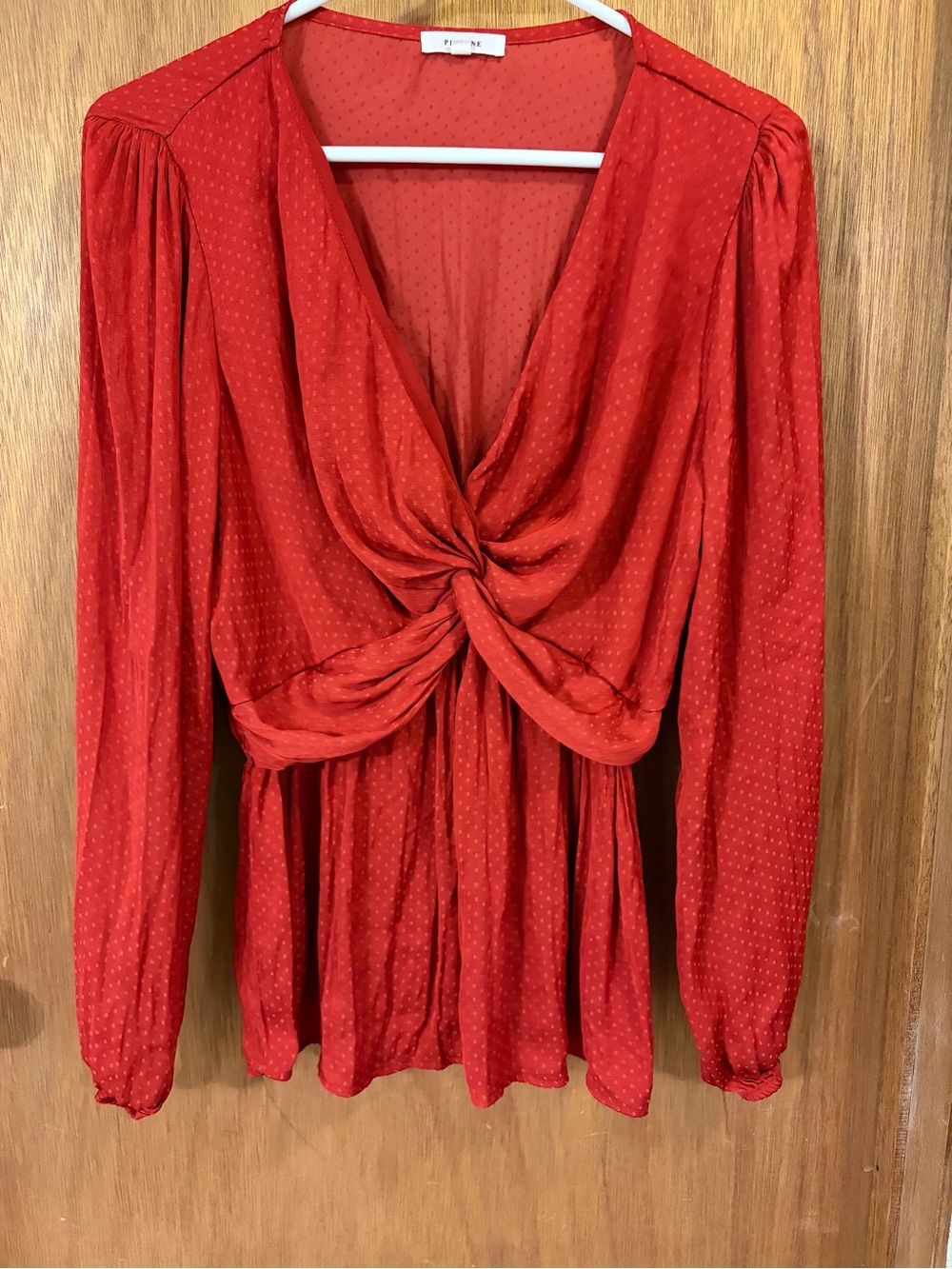 Pleione Red Twist-Knot Long Sleeve Blouse